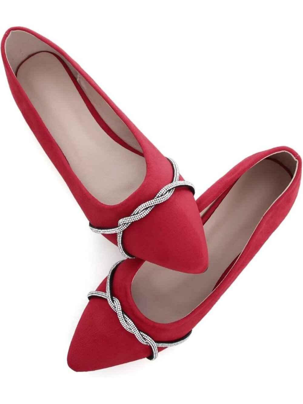 Women's F Red Chain Ballet Flats Fashion Pointed Toe Slip On Party Dress Shoes - Picture 3 of 6